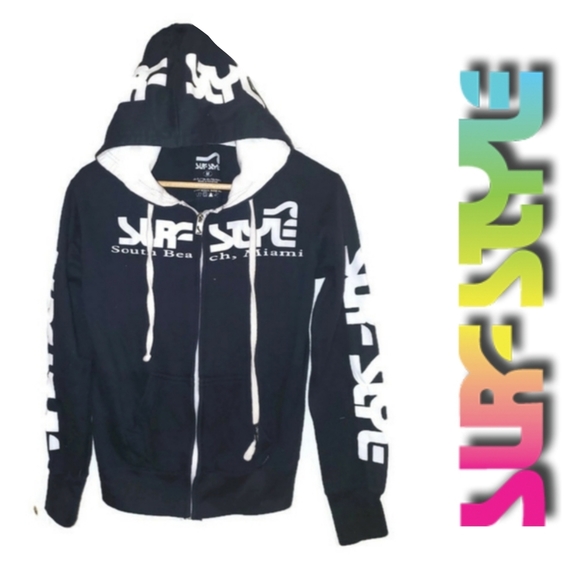 surf style Tops - Surf Style Unisex Zip Up Hoodie Sweatshirt Navy Blue & White Size Medium
